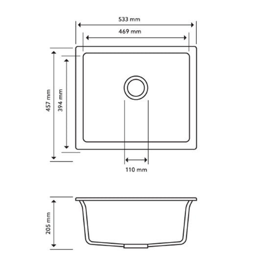 533x457mm Concrete Grey Granite Single Bowl Kitchen Sink image 1