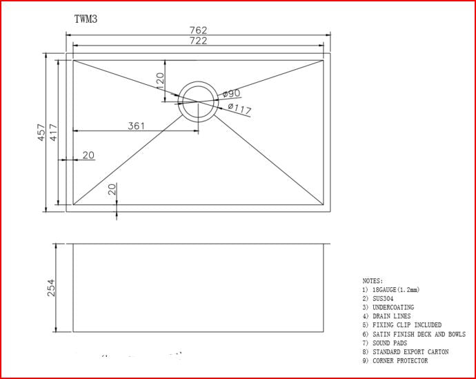 762x457x254mm Gunmetal Stainless Steel PVD Single Bowl Kitchen Sink image 1
