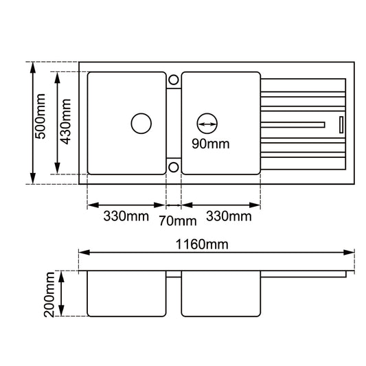 1160x500x200mm Black Granite Double Bowl Kitchen Sink image 1