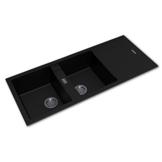 1160x500x200mm Black Granite Double Bowl Kitchen Sink image 0
