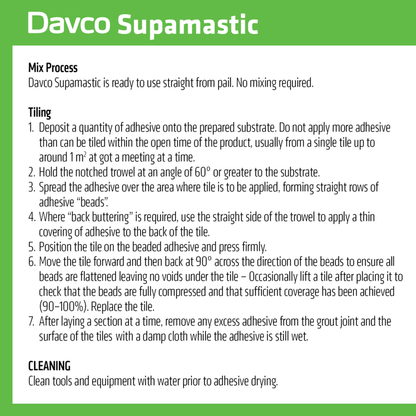 Davco 15L Supamastic Tile Adhesive (Pick-Up Only)