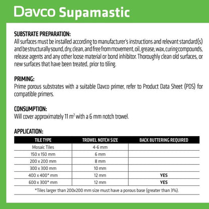 Davco 15L Supamastic Tile Adhesive (Pick-Up Only)