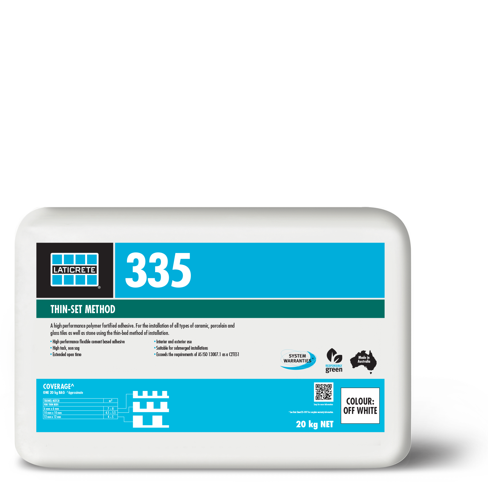 Laticrete 335 thin-set method packaging on a white background