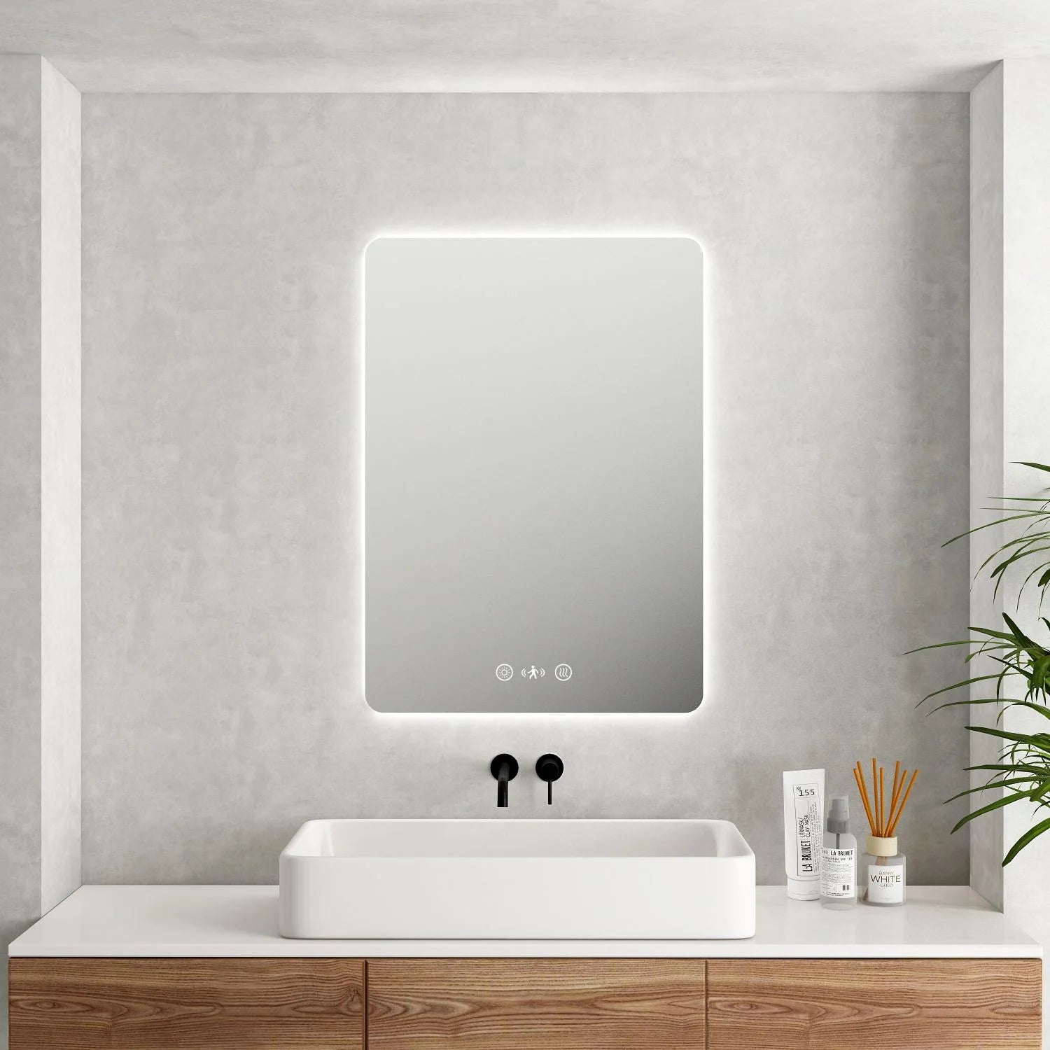 MERCIO Luna LED Rectangular Mirror 600mm - with Adjustable LED Lighting image 0