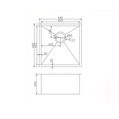 440x440x205mm Brushed Brass Stainless Steel PVD Single Bowl Kitchen Sink image 1