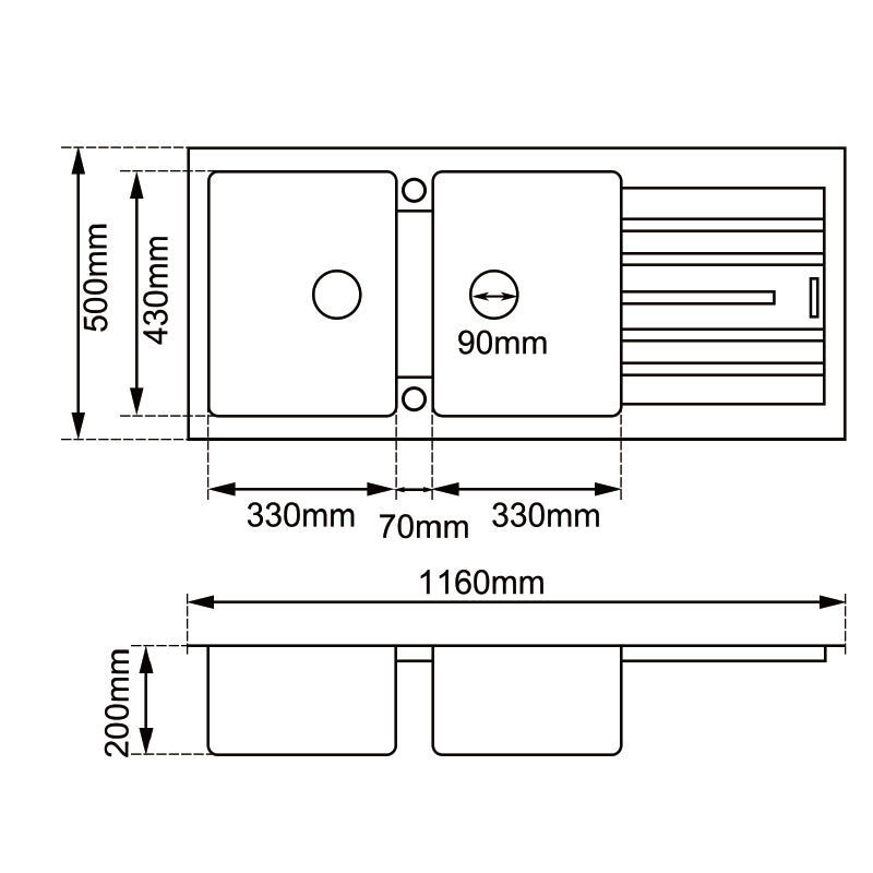 1000x500mm Black Granite Single Bowl Kitchen Sink image 1