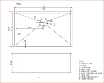 762x457x254mm Gunmetal Stainless Steel PVD Single Bowl Kitchen Sink image 1